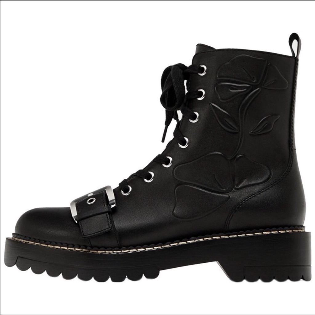 Zara Laced Floral Leather Ankle Boots